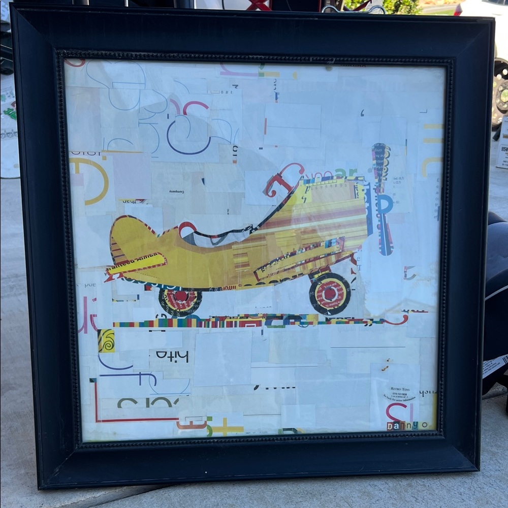 Framed Yellow Airplane Art